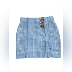 Boohoo Baby Blue Houndstooth Mini Skirt